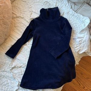 Gap kids girls long sleeve velour cord dress with cowl neck navy 4T